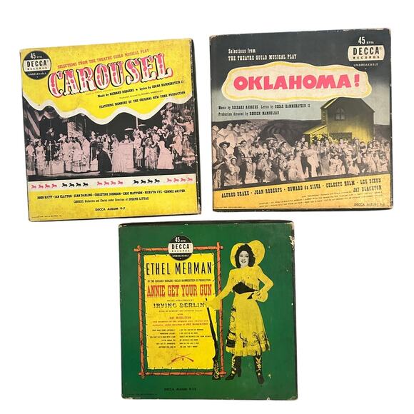 Vintage Lot of 3 Musicals 45 RPM Records 5-6 Two Sided Vinyls Each Decca - Picture 1 of 7